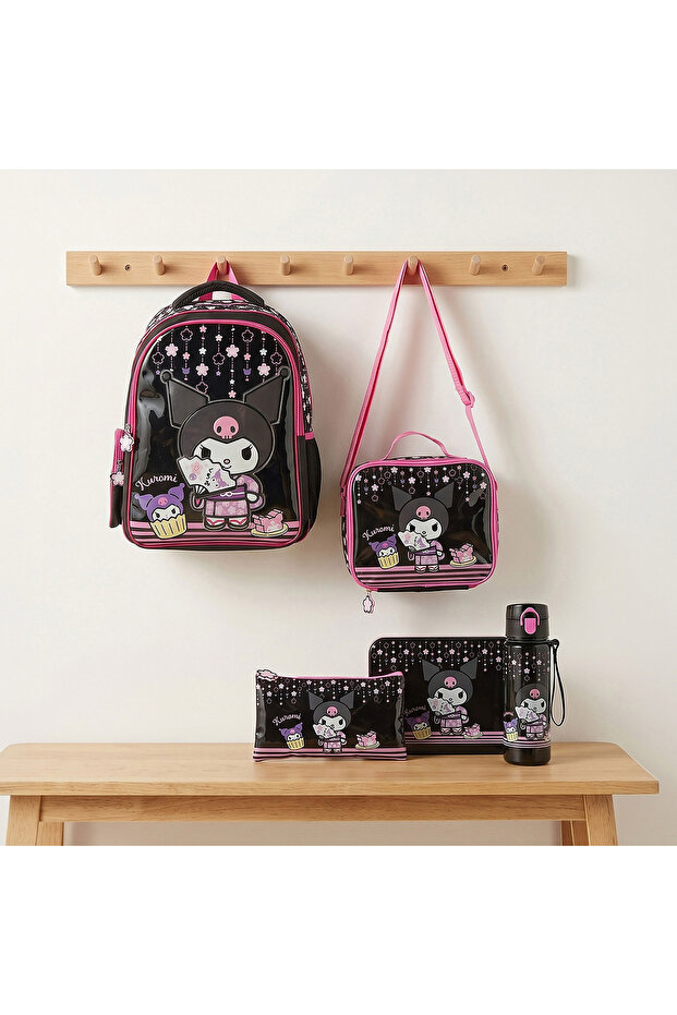 Kuromi 5-Piece School Backpack Set for Girls 5-8 Years with Lunch Bag - 16 inches