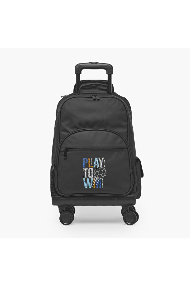 Football Print Trolley Bag for Boys 8-12 Years Retractable Handle - 18 inches
