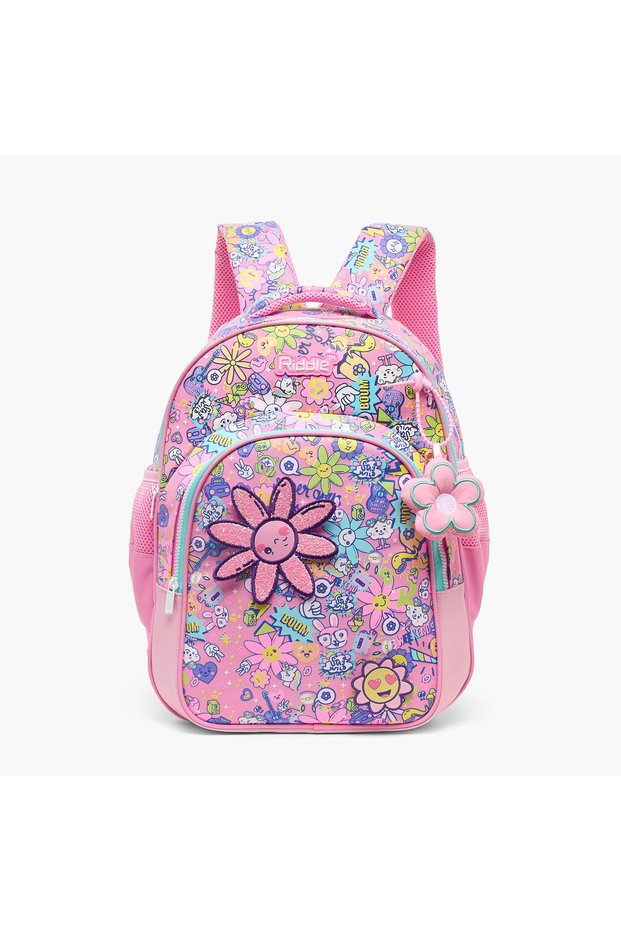 Floral Print Backpack for Girls 5-8 Years with Padded Shoulder Straps