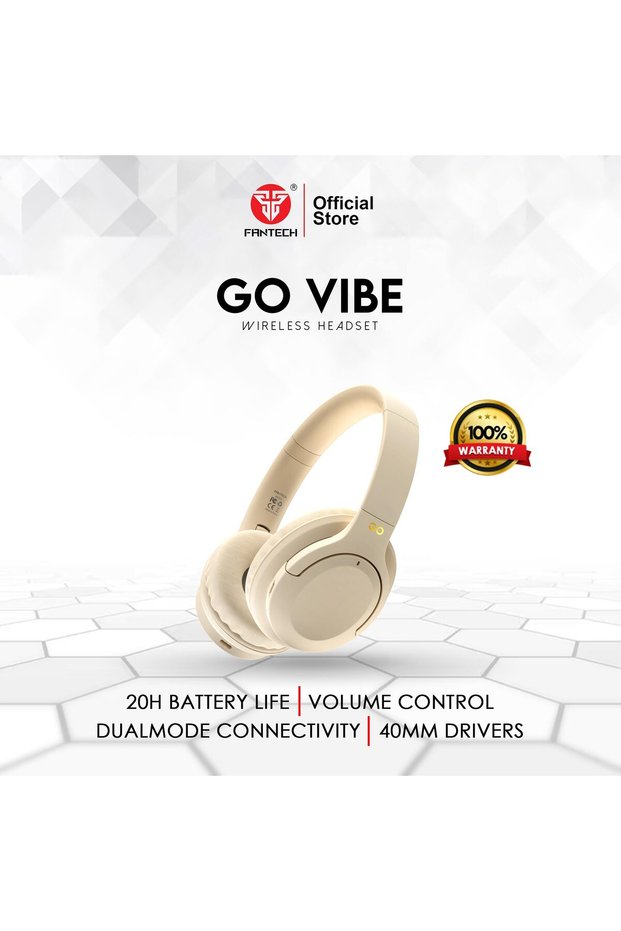 WH05 GO VIBE Wireless Headset, 40mm Drivers, Dual-Mode, Bluetooth 5.3, Up to 20H Playback Time, Beige