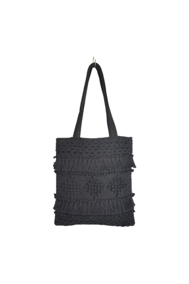 Hand-Tufted Navy/Black Cotton Tote – Boho Chic & Artisanal Charm