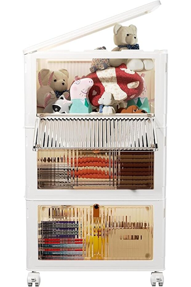 Plastic Storage Bins with Lids, Stackable Storage Containers with Wheels, Folding Storage Bo