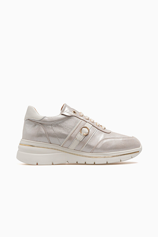 Women's Leather Casual Shoes 26Y D26Ya-7110 Gold Silvery