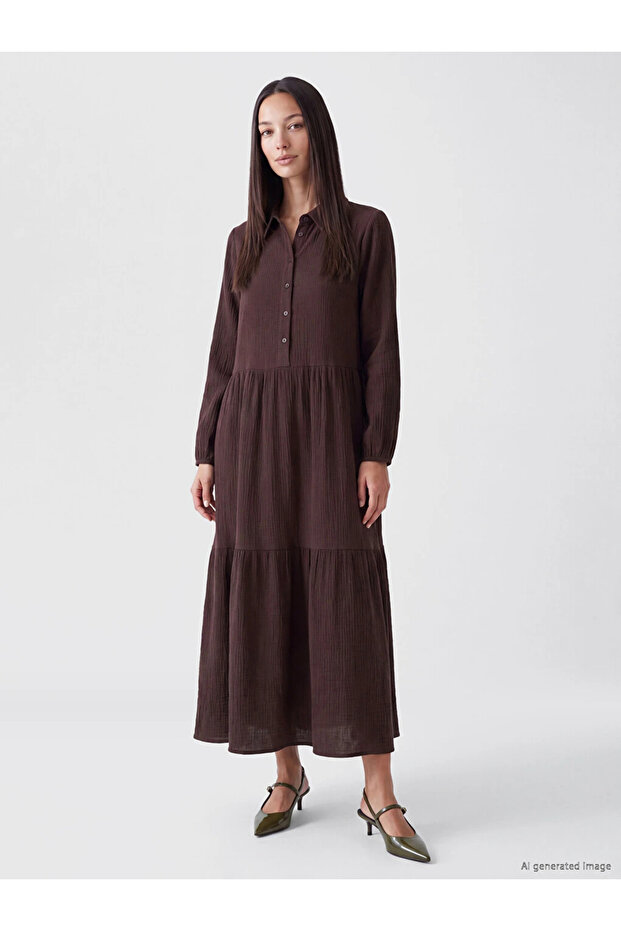 Brown Textured Layered Shirt Dress