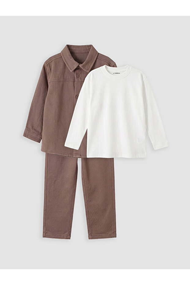 Brown Gabardine Boys' 3-Piece Suit
