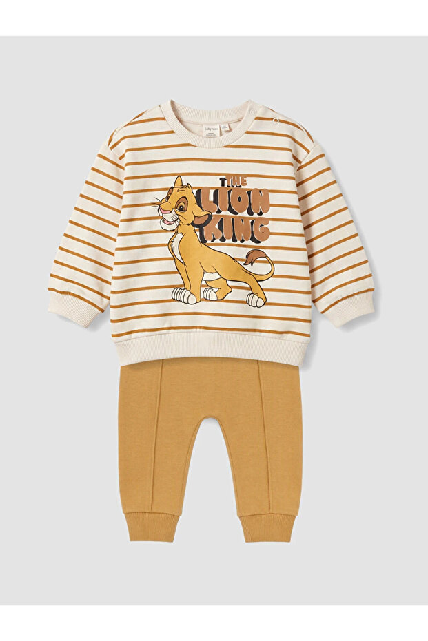 Beige Lion King Printed Striped Baby Boy Set