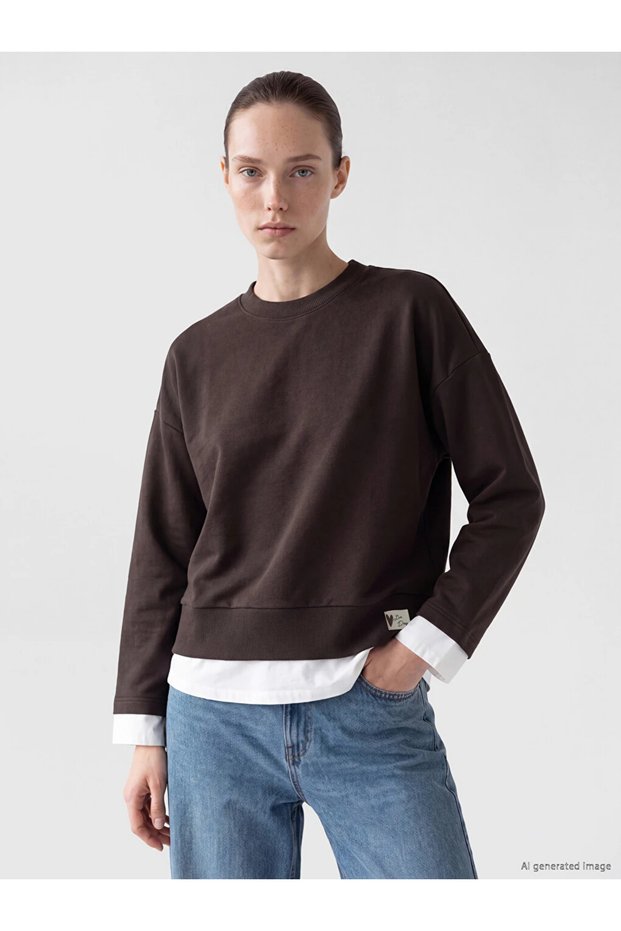 Brown Crew Neck Oversize Women's Sweatshirt