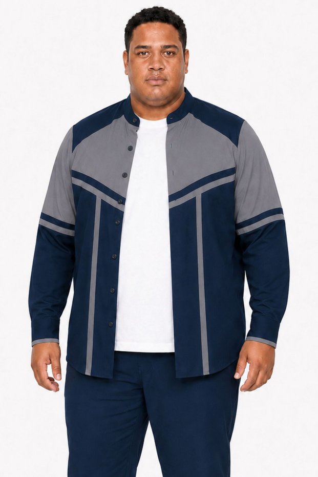 Men's Judge Collar College Shirt Jacket S–12Xl Navy Blue Dark Gray