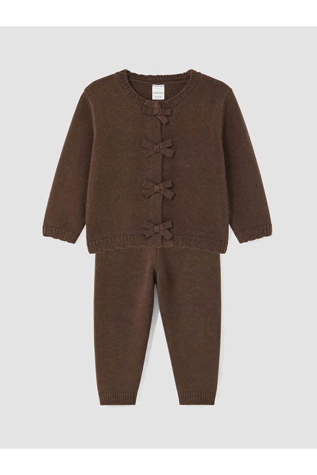 Brown Bow Detailed Baby Girl Set
