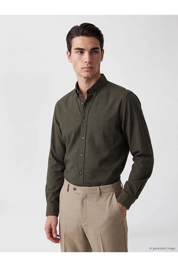 Khaki Regular Fit Dobby Men's Shirt