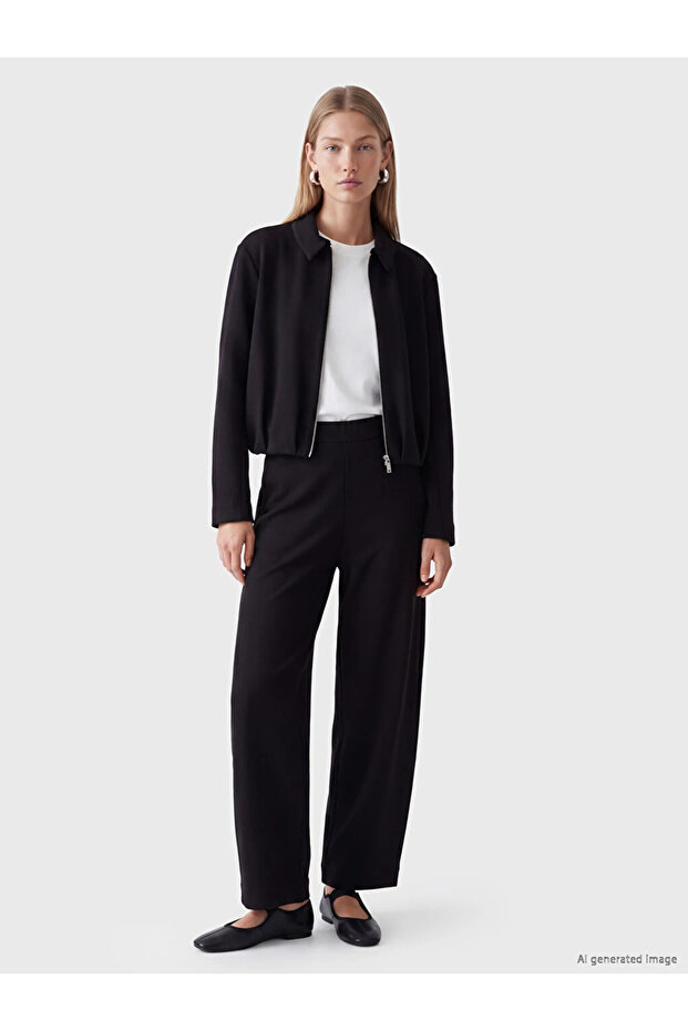 Black Shirt Collar Soft Touch Women's Jacket