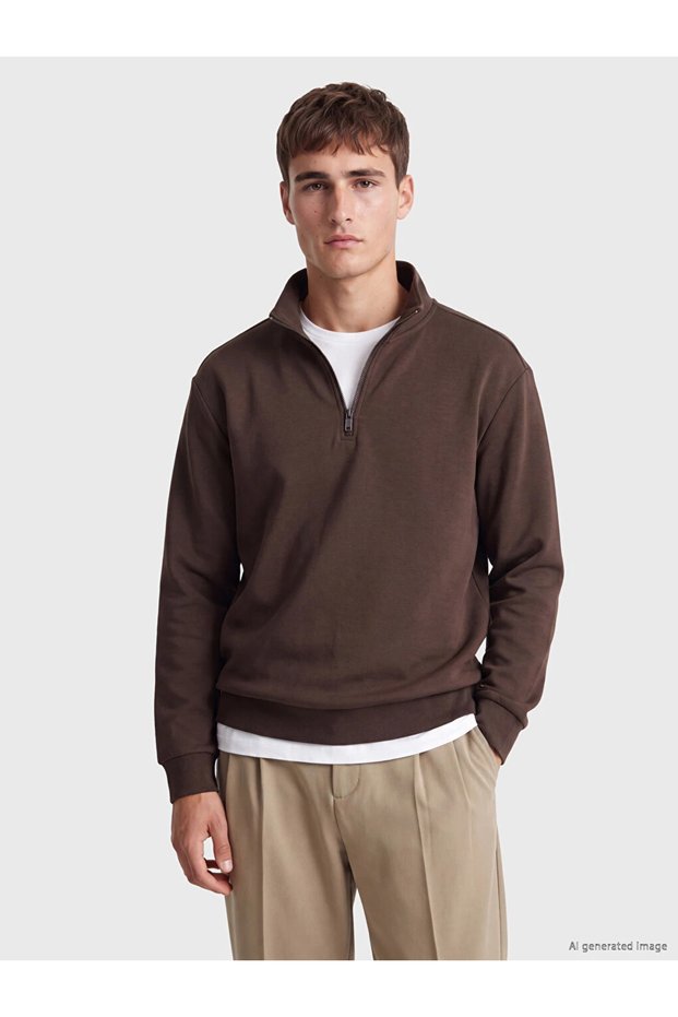 Brown Stand Collar Men's Sweatshirt