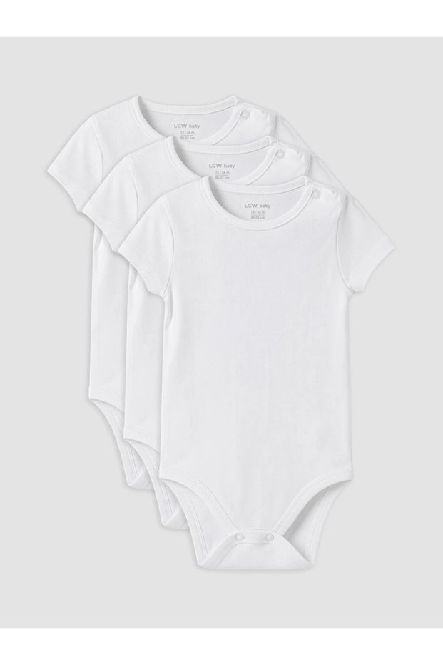 White Crew Neck Baby Girl Snapback Bodysuit 3-Piece Set