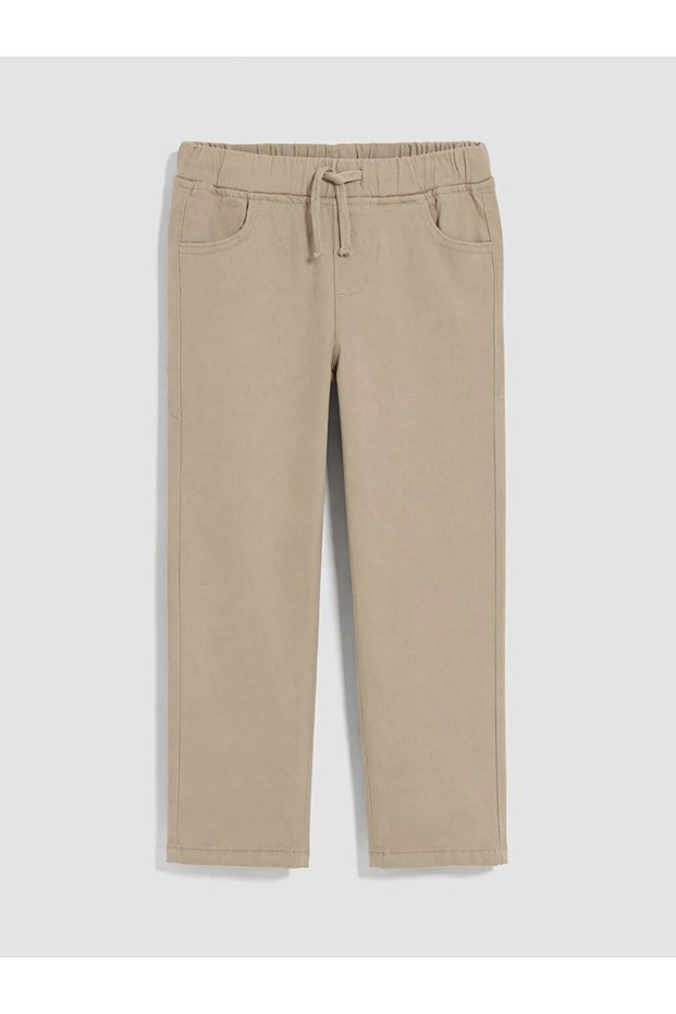 Beige Elastic Waist Boy's Trousers