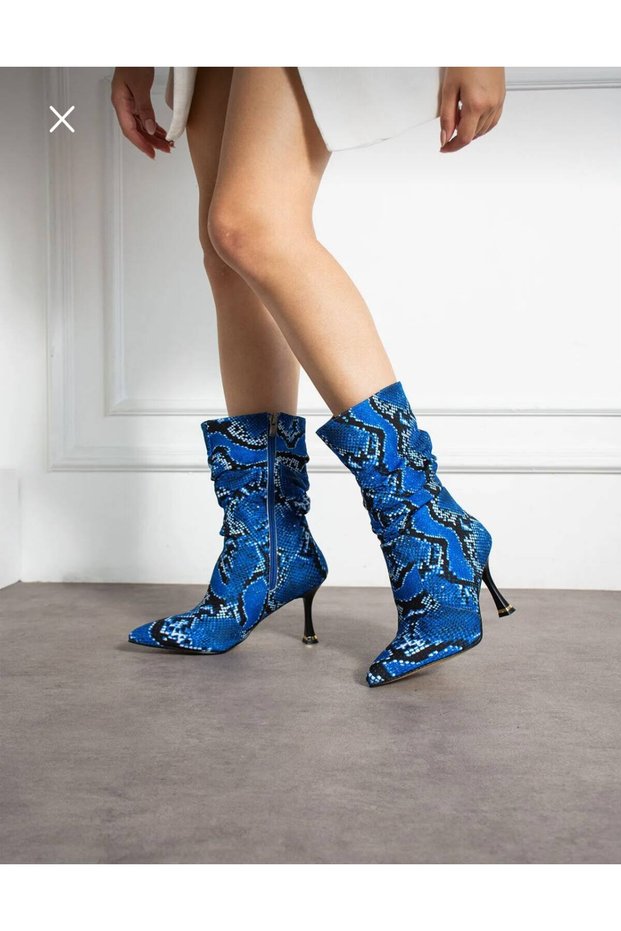 Helen Cobalt Blue Snake Skin Looking 7 cm Heel Pointed Toe Booties Bottie