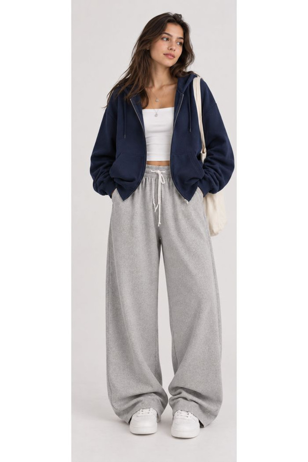 Women's Comfortable 3-Piece Set Zippered Cardigan - Crop Top - Sweatpants Set