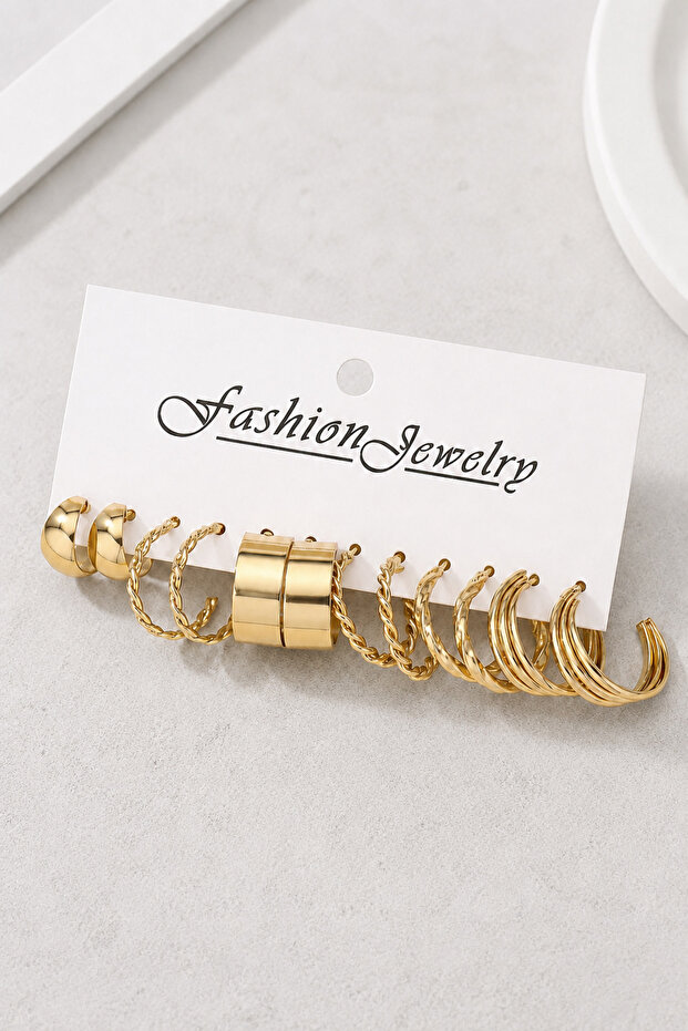 Women's Gold Color Multi Hoop Earring Set – Different Model Combination Earrings