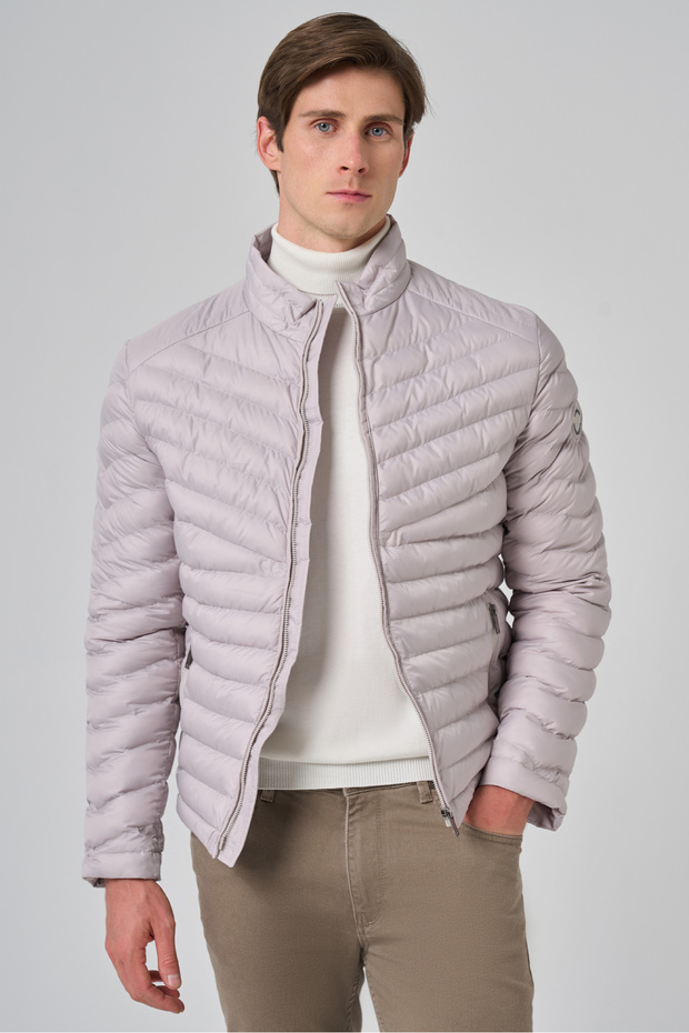 Men's Ecru Polyester Short Quilted Jacket