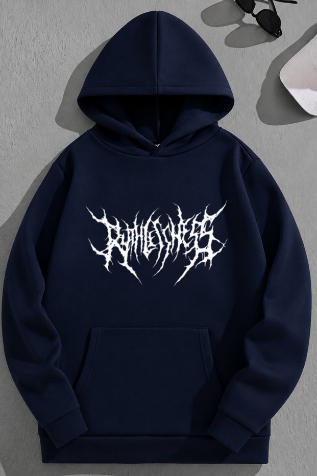Unisex 3 Thread Cotton Navy Blue Gothicruthles Print Loose Fit Sweatshirt Hoodie