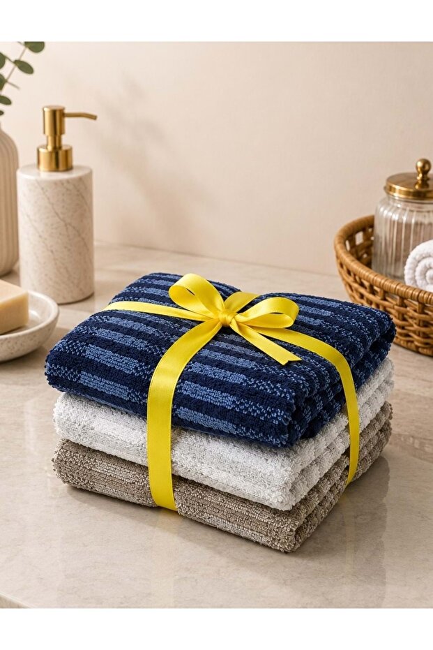 -Striscia 3 Lü Set- Premium Hand and Face Towel (50X90)