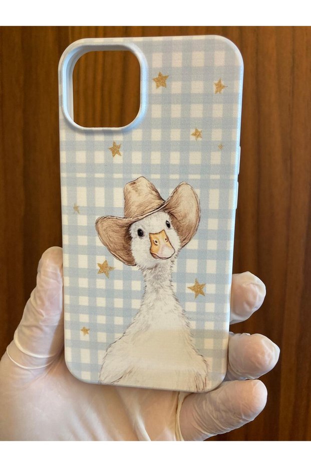 iPhone 13/14 Cowboy Duck Printed Velvet Inside Launch Silicone Phone Case (White Case)
