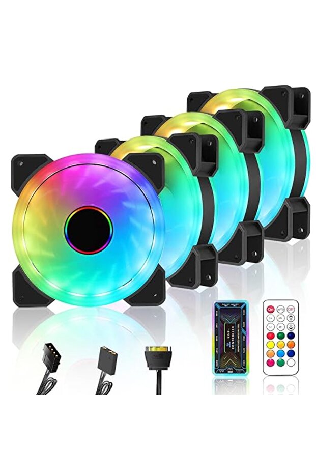 مراوح تبريد عالية الأداء (4 قطع) مع أوضاع سرعات متعددة ووحدة تحكم RGB، هاي-إي