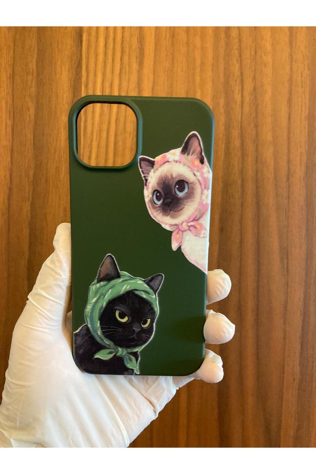 iPhone 13/14 Cat Printed Velvet Inside Launch Silicone Phone Case (Khaki Case)