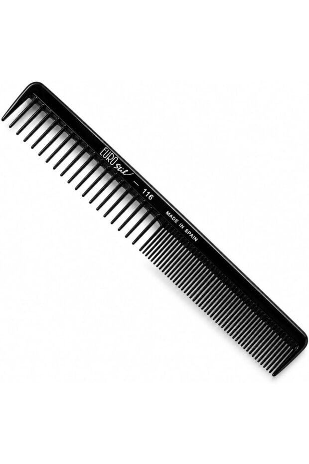 Eurostil Professional Finishing Comb 116, Fine & Medium Tooth Heat Resistant, Low Static, Rigid Material, Made in Spain, Cutting & Styling