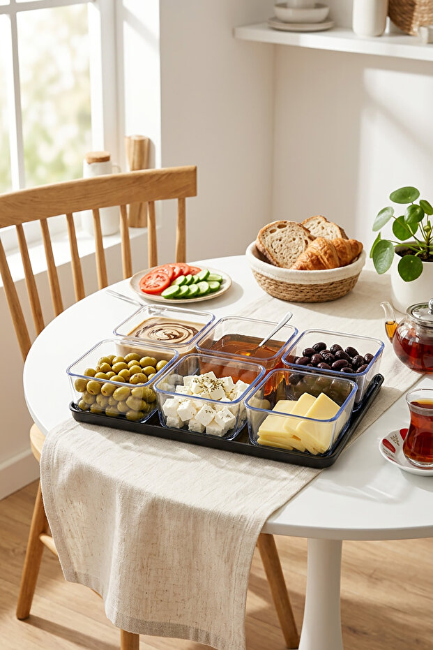 🥣   6-Piece Acrylic Breakfast Set – Olive Cheese Storage Container with Lid and Tray