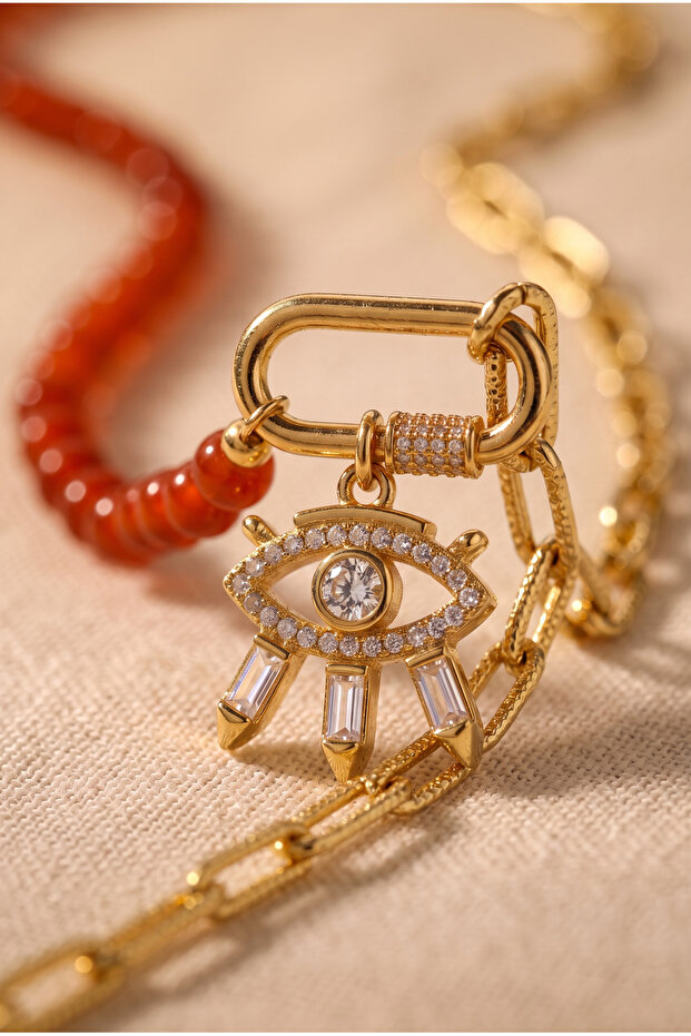 Steel Necklace with Eye Figure and Zircon Stone