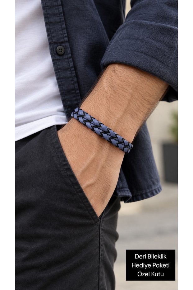 Morlisse Indigobraid Navy Blue Leather Men's Bracelet - Double Braid Minimal