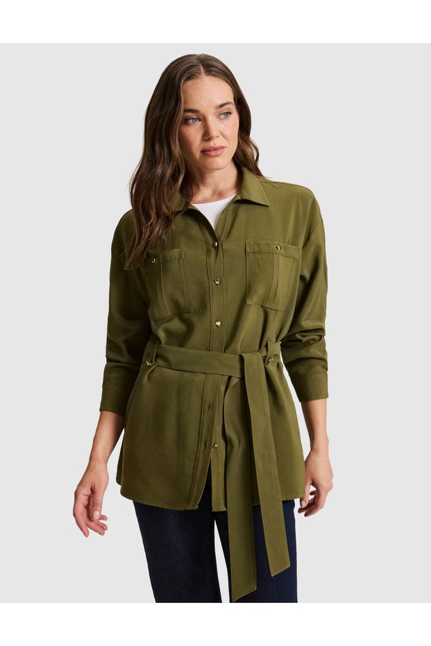 Khaki Oversize Long Sleeve Shirt 50314120-Vr027