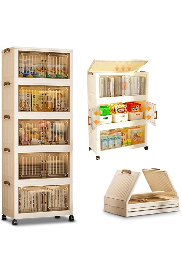 Plastic Storage Bins,5-Tier Cabinet with Visual Lids,Stackable Storage Containers with Magnetic Door
