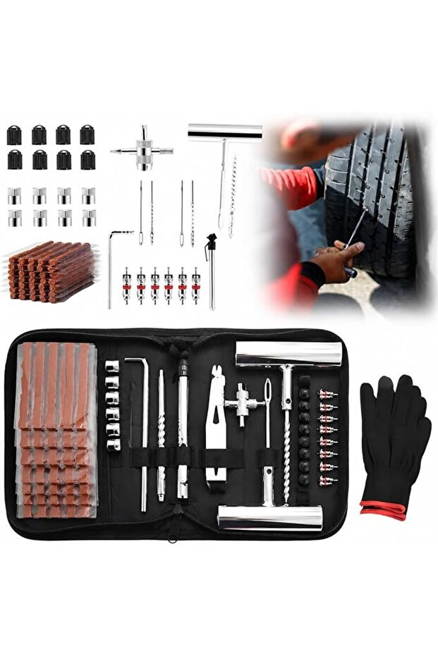 Tire Repair Kit 71Pcs Puncture Plug Flat Patch Heavy Duty Emergency Car Set