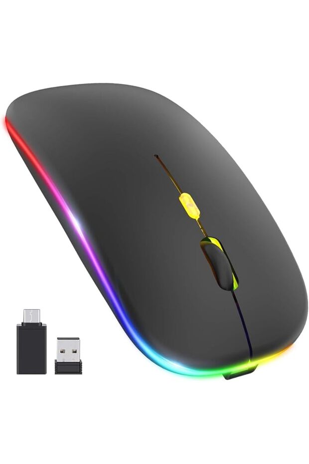 OKIMO LED Wireless Mouse, Rechargeable Slim Silent Mouse 2.4G Portable Mobile Optical Office Mouse w