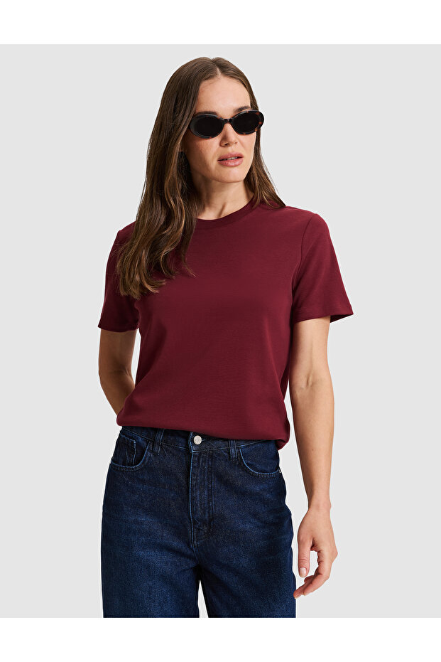Burgundy Regular Fit Basic T-Shirt 50331306-Vr014