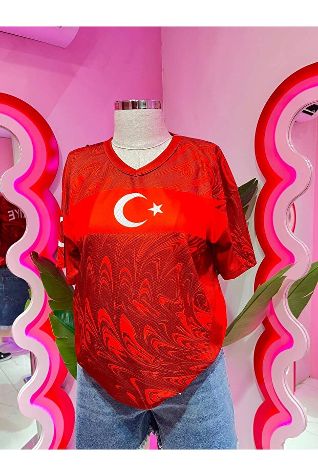 Red V-Neck Turkey Jersey T-Shirt