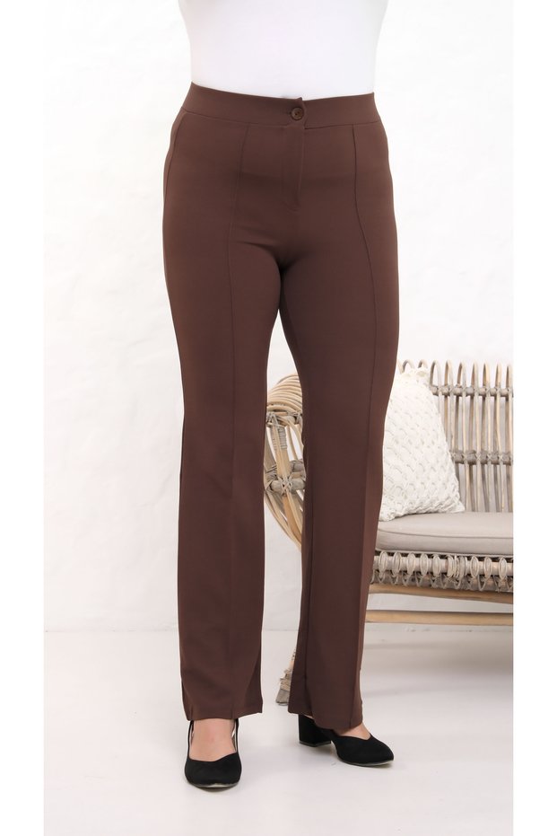 Women's Nola 36-50 Size Lycra Gathering Spanish Leg Large Size 4 Season Crepe Trousers