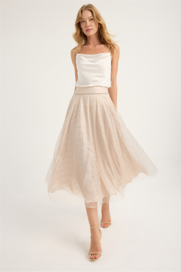 Lace Glitter Piping Striped Skirt
