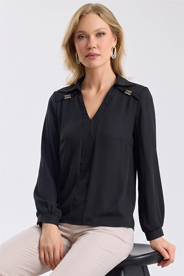 V-Neck Logoed Georgette Shirt