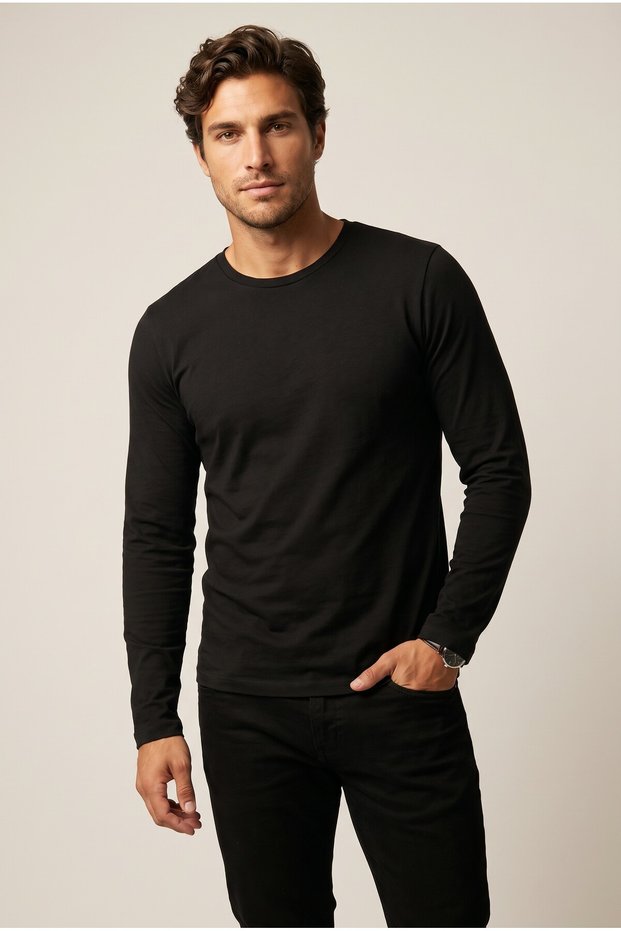 Men's Black 6224 0 Collar Ribbed Sweatshirt