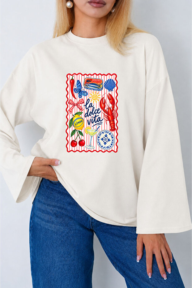 Women's Graphic Printed Wide-Sleeve Body Suit Suitable for Hijab