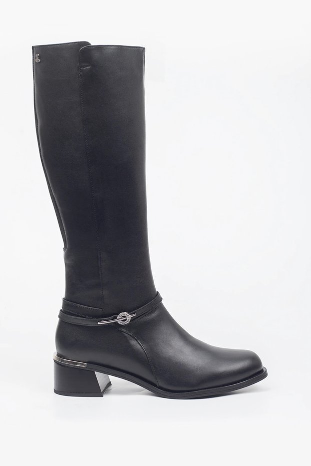Venüs Genuine Leather Thick Heeled Boots with Elastic Back