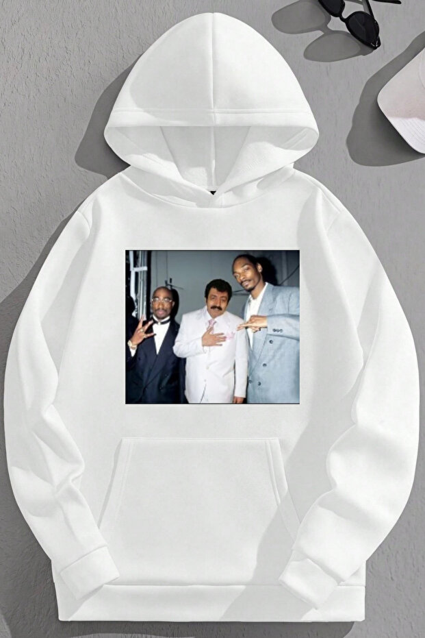 Unisex 3 Thread Cotton White Müslüm Print Loose Fit Sweatshirt Hoodie