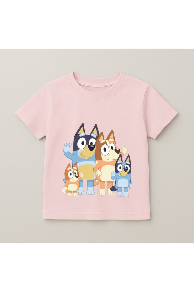Bluey Family Printed Kids T-Shirt 100% Cotton Pink