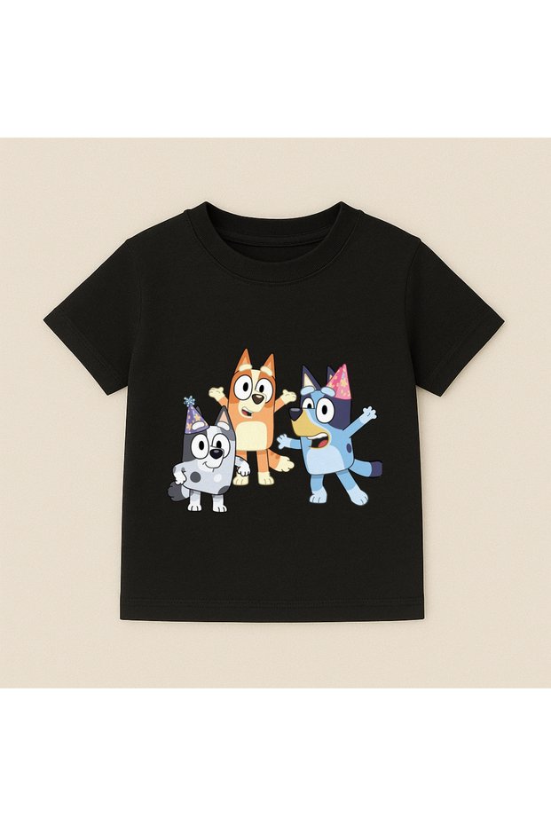 Bluey Friends Printed Kids T-Shirt 100% Cotton Black