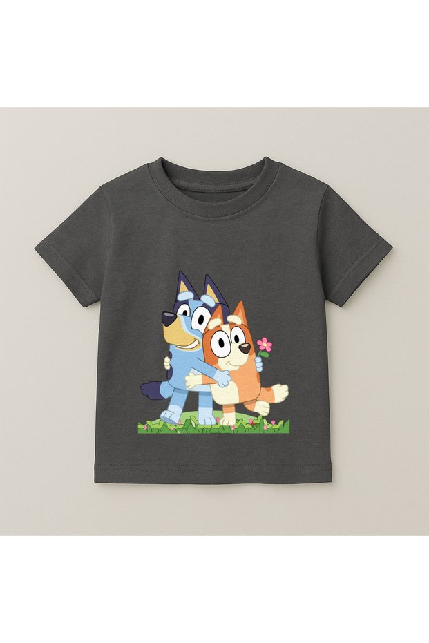 Bluey and Bingo Grass Print Kids' T-Shirt 100% Cotton Smoked