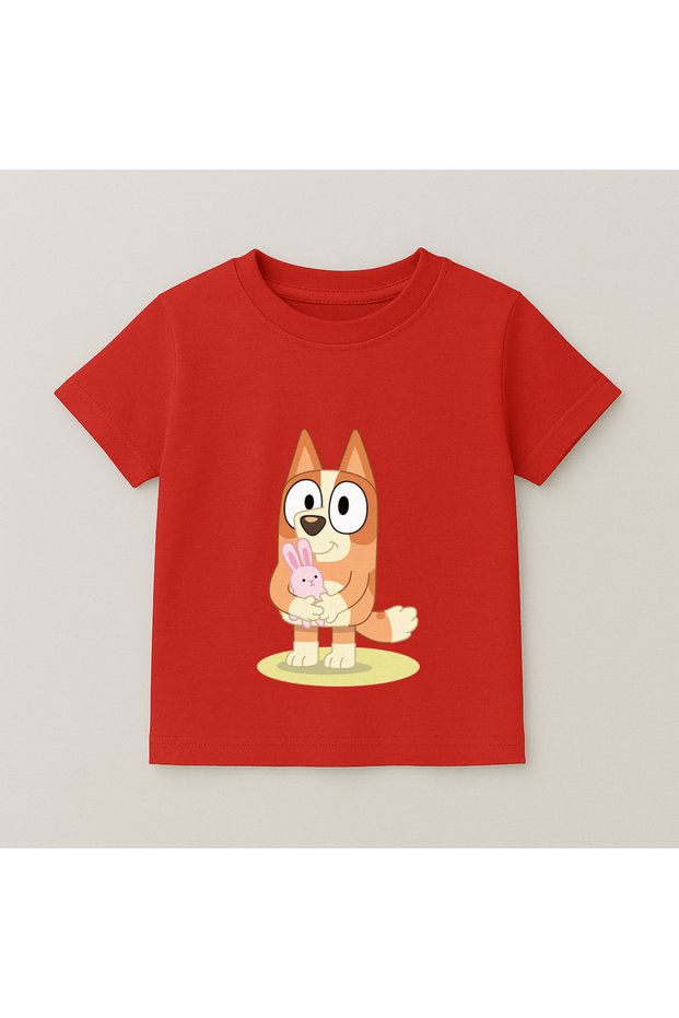 Bluey Bingo Sitting Printed Kids T-Shirt 100% Cotton Red
