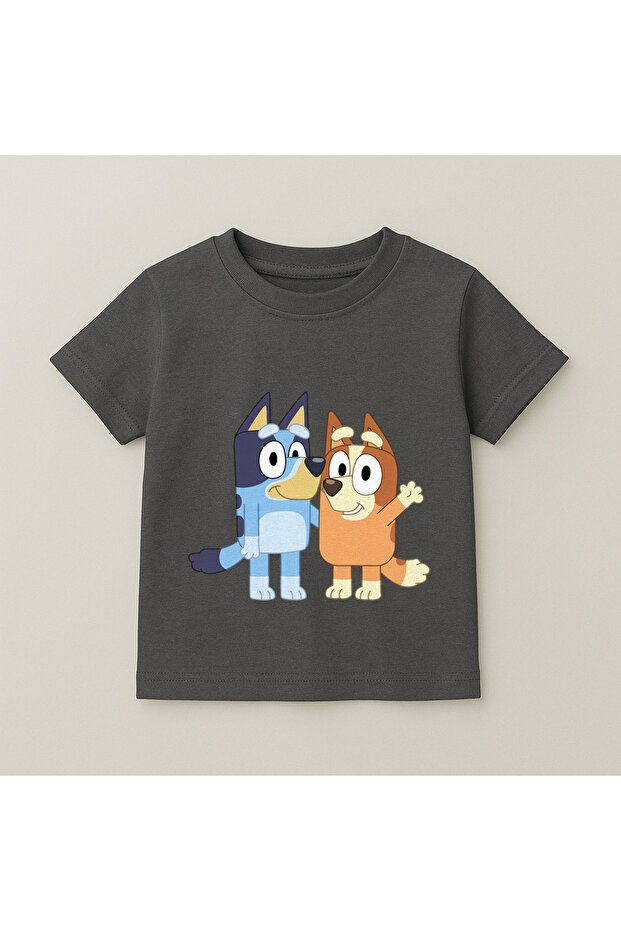Bluey and Bingo Side by Side Printed Kids' T-Shirt 100% Cotton Smoked