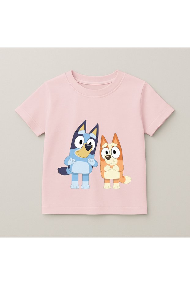 Bluey and Bingo Side by Side Printed Kids' T-Shirt 100% Cotton Pink